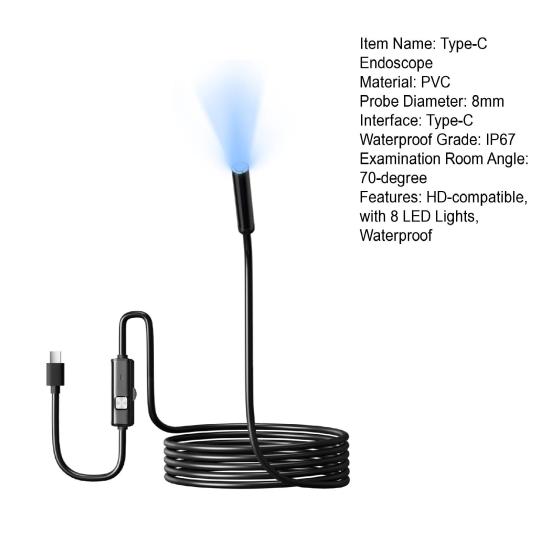Endoscope Camera 1920P HD-compatible with 8 LED Lights Waterproof Inspection Camera Type-C Endoscope for Fish Car Engines