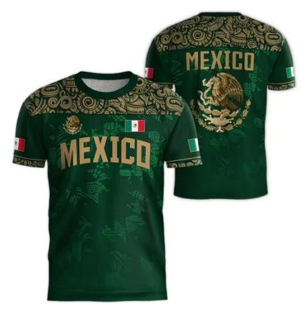 Mexican Flag Print T-shirt Men's Fun 3D Eagle Pattern Short Sleeve T-shirt Outdoor
