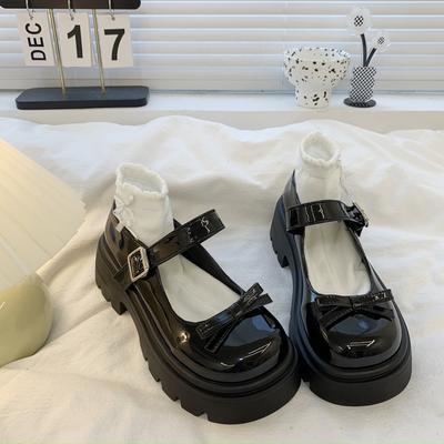 Mary Jane-Schuhe aus Leder mit dicker Sohle für Damen im britischen Stil 2025, neuer Ein-Wort-Mund mit Schleife, leichte Einzelschuhe für Damen