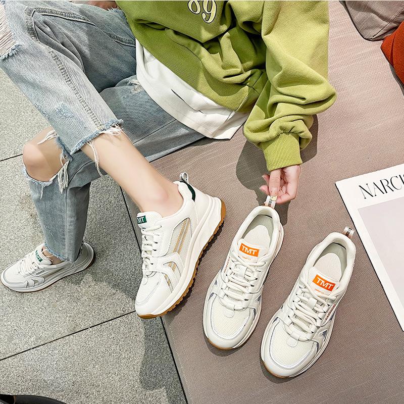 Spring New Forrest Gump Daddy Shoes Women's Genuine Leather Small White Shoes Korean Style Lightweight Sports and Leisure Women's Shoes