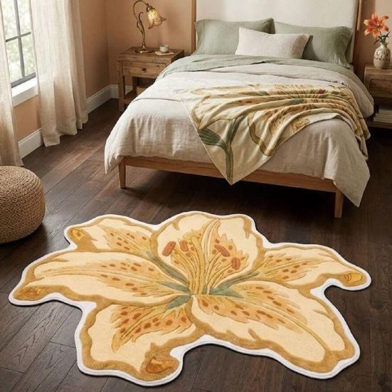Modern Home Decor Mat Lily Shape Floor Mat, Absorbent Velvet Rug for Bathroom And Entrance, Non-slip Decorative Flower Bedroom Dressing Table,