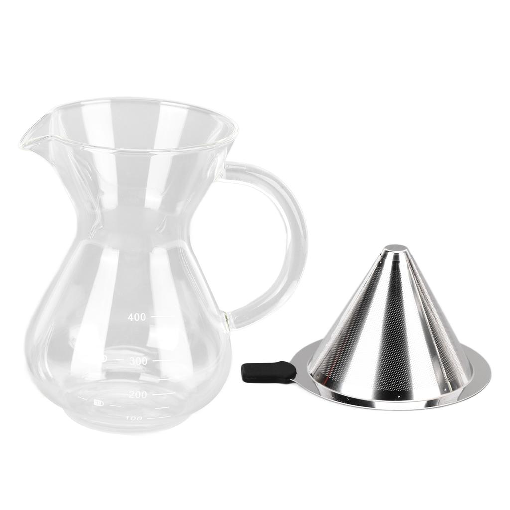 400ml Glass Coffee Pot Kettle Heat Resistant Pour Over Coffee Maker with Stainless Steel Filter for Home KitchenRound