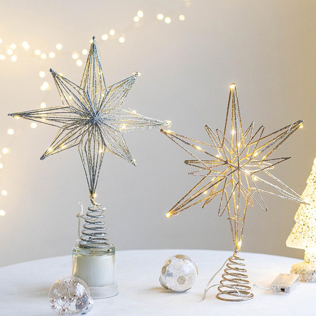 Christmas Tree Toppers Star with LED String Lights Ornaments for Christmas Home Party Decoration Festival Party New Year