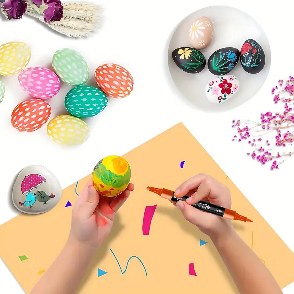 24-Color Acrylic Paint Markers Set – Dual Tips (Brush & Dot) – Non-Bleeding, No Smear Ink – Perfect for Rock, Wood, Canvas