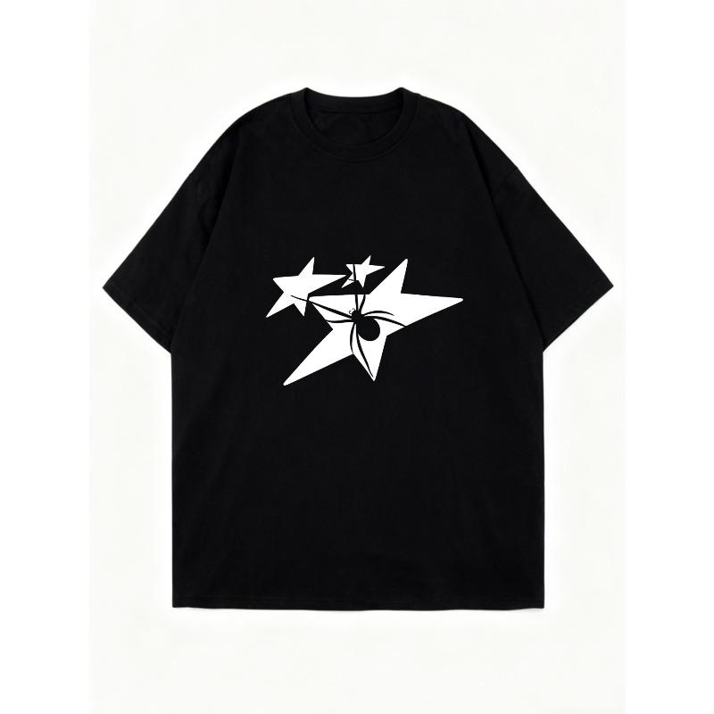 Oversized T Shirt Dress Black Star Pattern Graphic Print Casual Streetwear Fashion Women Summer Outfit
