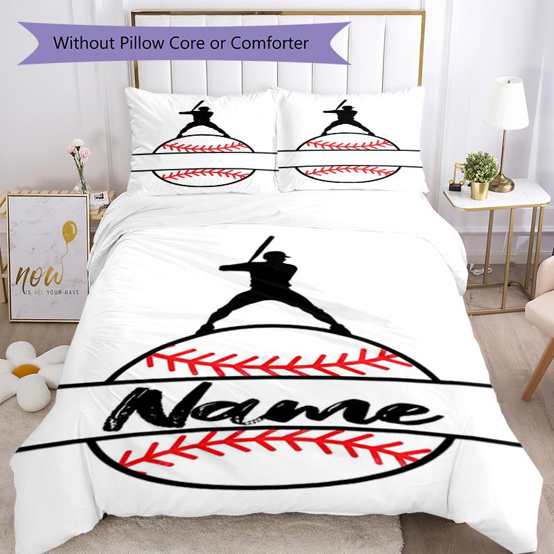 3pcs Custom Name Baseball Bedding Set Duvet Cover Closure Includes 1 Duvet Cover & 2 Pillowcases, Soft and Comfortable for All Seasons.