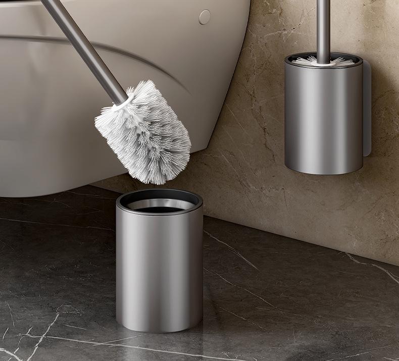 Wall-Mounted Toilet Brush with Long Handle - No-Punch Installation, No Dead Corners, Bathroom Cleaning Set