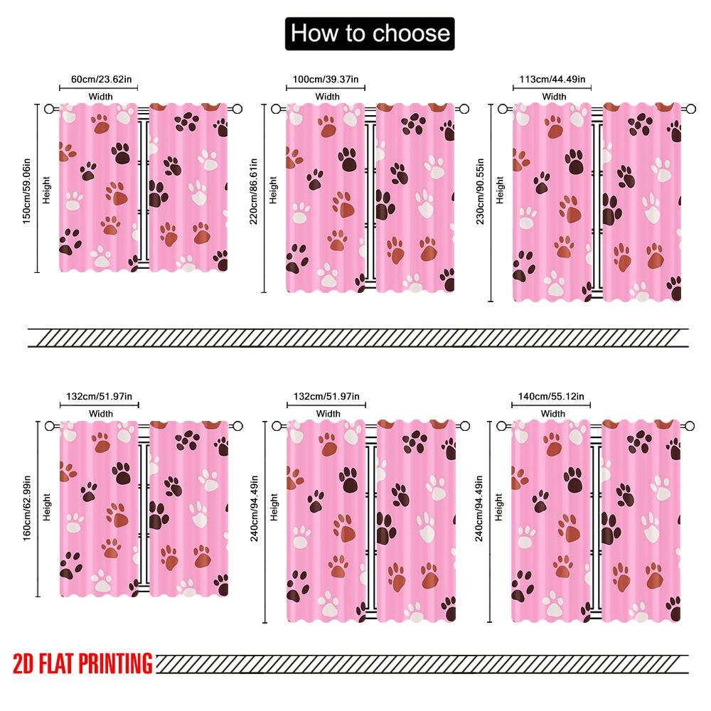 2pcs,2D Plane Printing Creative Curtains Paws Parade Versatile Durable Polyester (without Rod) Room Decor Ldeal for Bedroom