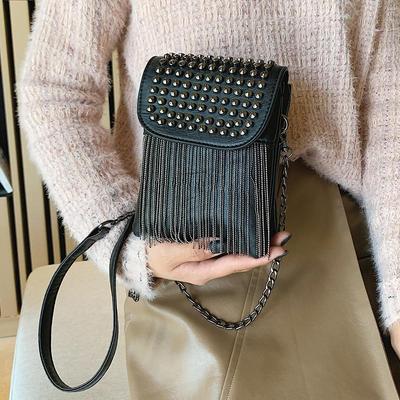 Borsa da donna con frange e diamanti Borsa a tracolla Borsa a tracolla con catena di moda firmata Borsa a tracolla da donna