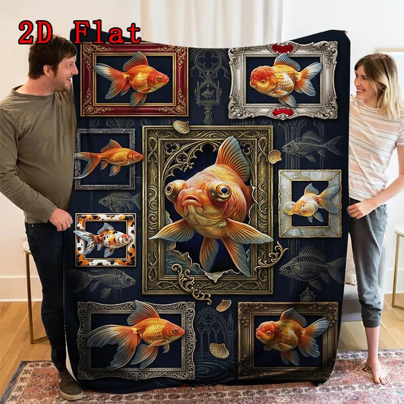 Goldfish Art 2D Flat Pattern Flannel Blanket, High Quality All Seasons, Home Decor, Warmth and Comfort, Perfect for Christmas Gifts.