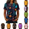 Women Raglan Sleeve Casual Short Sleeve Top Halloween Print Round Neck T Shirt Lightweight Comfortable Fit