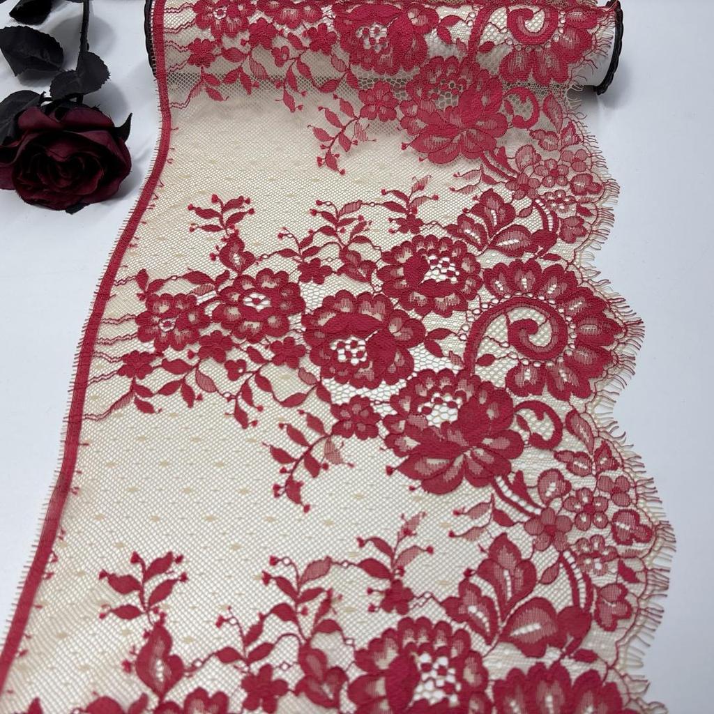 1.45m x 24cm French Chantilly Lace, Non-stretch Eyelash Lace Fabric for Sewing, Bra, Underwear, Lingerie, Dress, Garment, Crafting