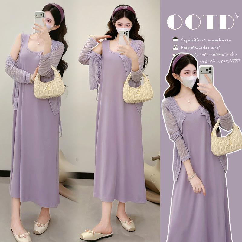 

2026 Spring Maternity Casual Two-Piece Set: Long-Sleeved Cardigan & Loose Belly-Covering Vest Dress XL
