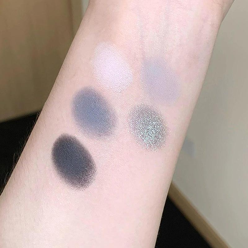 5 Color Punk Smokey Eye Makeup Eyeshadow Palette Silvery White Cement Gray Dark Black Matte & Shimmer Lasting Party Makeup