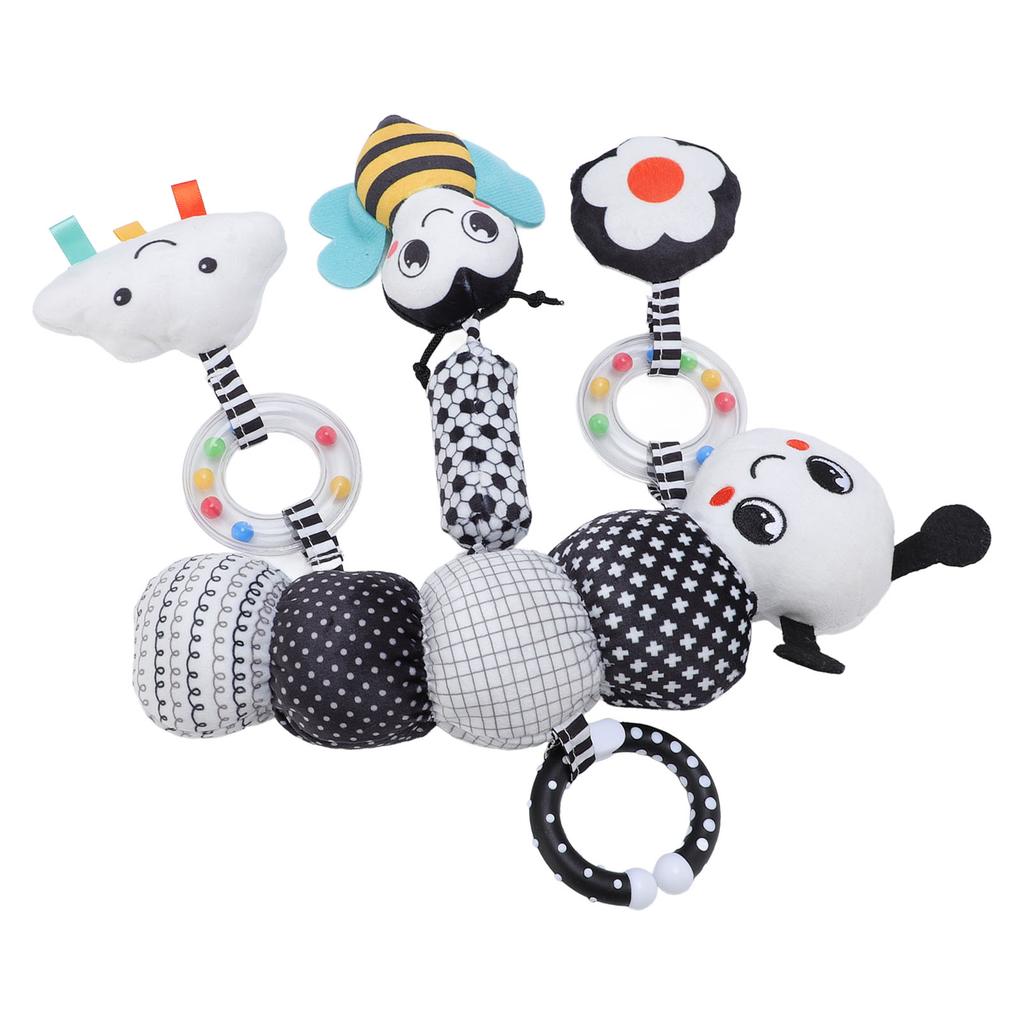 Jucărie de Agățat pentru Pătuț, Handmade, Pluș, Animal Umplut, Jucărie de Agățat cu Clopoței de Vânt, Alb-Negru