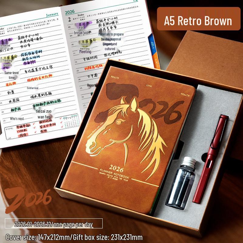 2026 Year of the Horse A5 Business Diary - Customizable Logo Notepad with Buckle