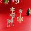 Christmas Crystall Elk Antlers Imitation Pearls Stud Earrings Animal Deer Earring for Girls Jewelry Gifts Accessories for Women