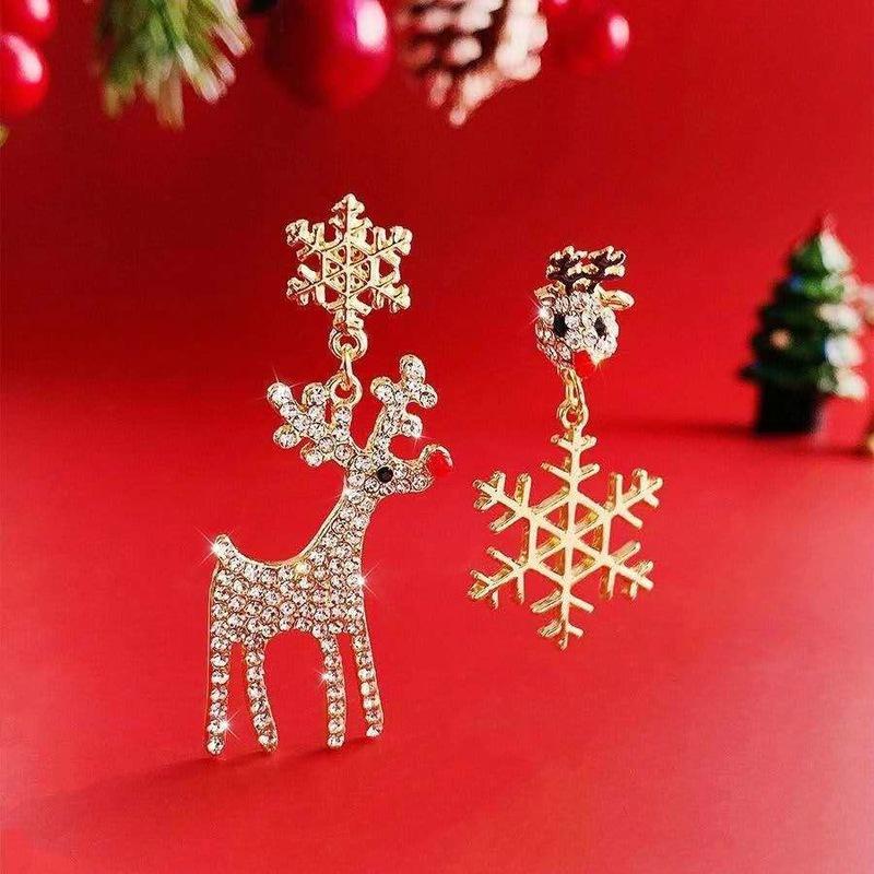 Christmas Crystall Elk Antlers Imitation Pearls Stud Earrings Animal Deer Earring for Girls Jewelry Gifts Accessories for Women