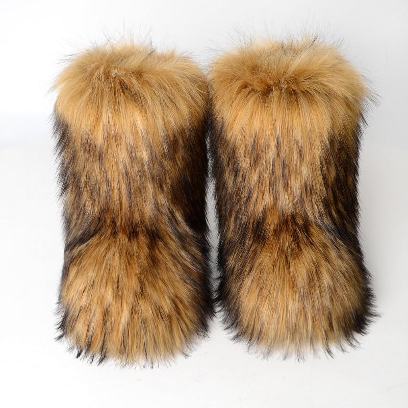 Winter fluffy snow boots women's warm anti-raccoon fur large size medium tube thickened black bear boots