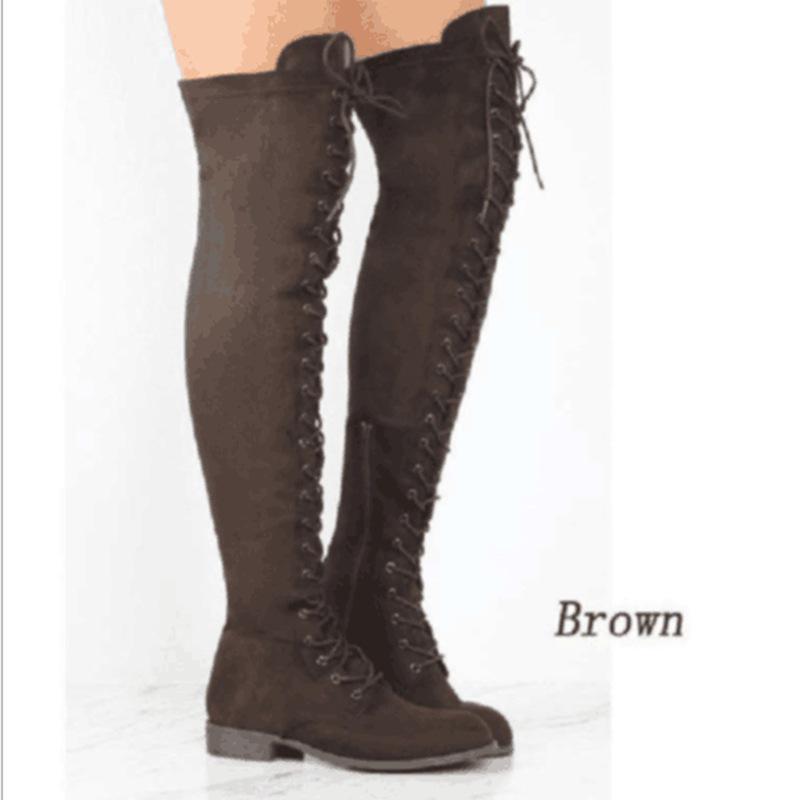 2020 Plus Size Lace-up Over-the-Knee Women's Knight Boots with Low Heel