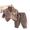 Stylish Two-Color V-Neck Knit Cardigan Set for Boys and Girls – Classic Long-Sleeve Three-Piece Baby Apparel