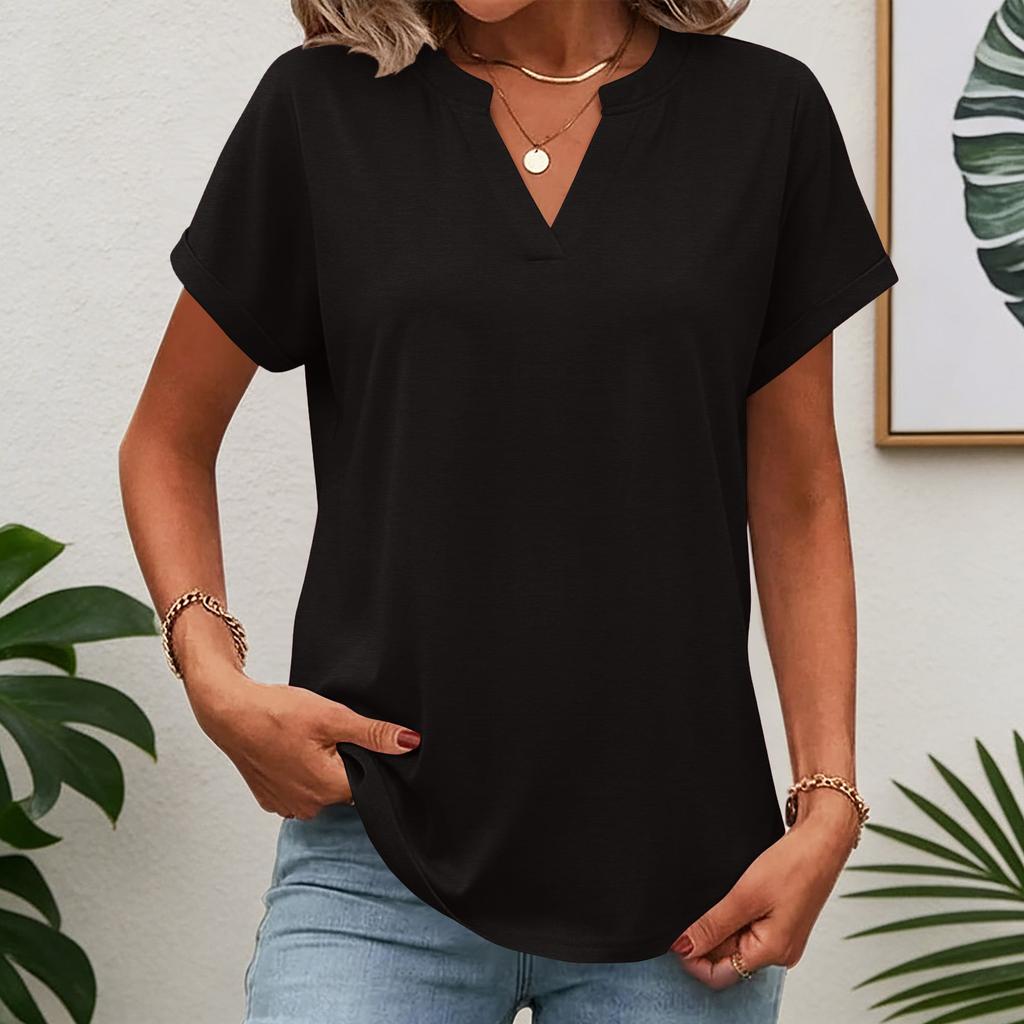 Womens Tops Short Sleeve Tee Summer V Neck Shirts Work Blouses Business Tunic