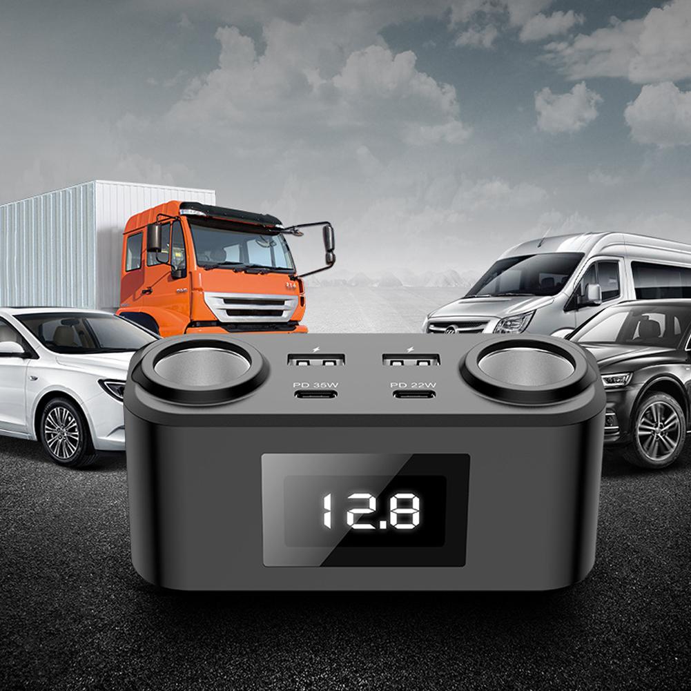 Car Chargers PD+QC3.0 Quick Charge Adapter 2 Socket Power Splitter 12 24V with LED Voltage Detection for Car Truck SUV