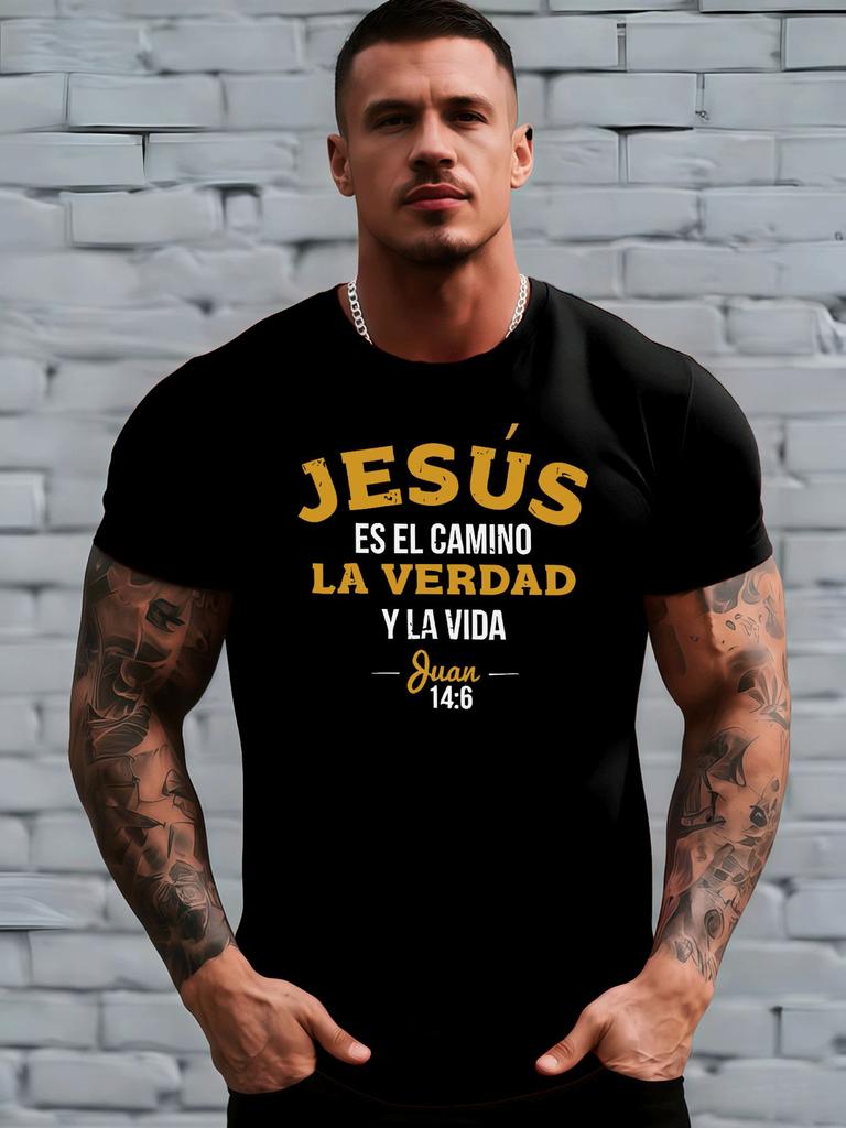 Retro Spanish Religious Bible Verse Jesus Text Graphic Print Unisexs Crew Neck Short Sleeve Tee Casual Daily Soft Basic Wear Top
