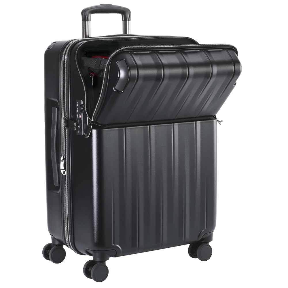 Carry Top with Free Front Front TSA 60 when Matte Black [Hideo Wakamatsu] Suitcase, Case, Zipper, Opening, Stopper, Expandable, Check-in,