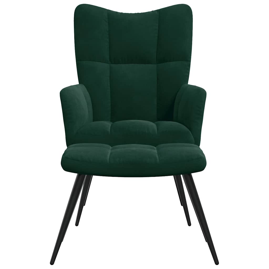 Vidaxl Armchair with Footstool, Dark Green, Upholstered In Velvet