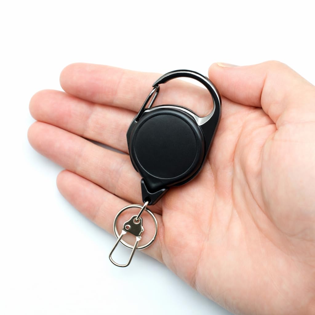TUNUKE Reel Carabiner Extendable up to Compact and Lightweight Keychain, Style, Pin-on Reel, 70cm, (5 Black)