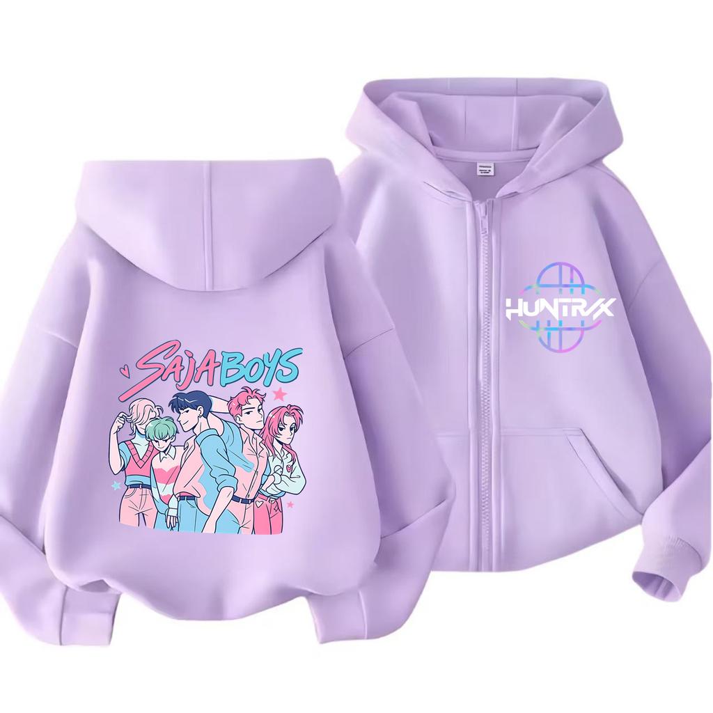 Kpop Demon Hunters Zipper Hoody Children Huntrix Rumi Zoey Cartoon Fashion Zip Sweatshirt Boy Girl Casual Tops Kids Clothes Gift