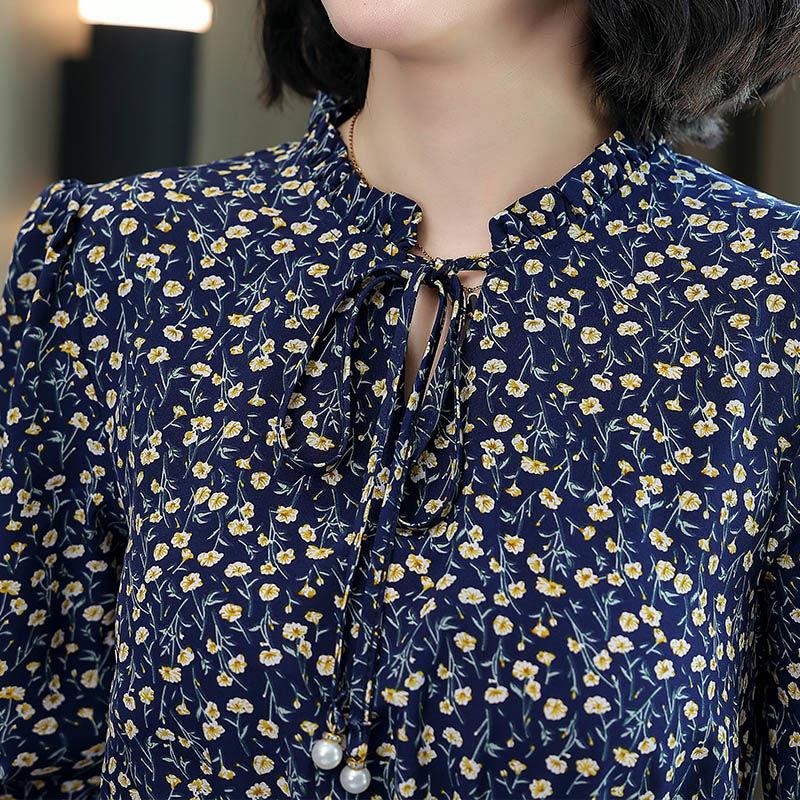 Módne a elegantné šifónové šaty s dlhým rukávom s kvetinovou potlačou a dizajnom tvarujúcim pás pre ženy plus size na jeseň