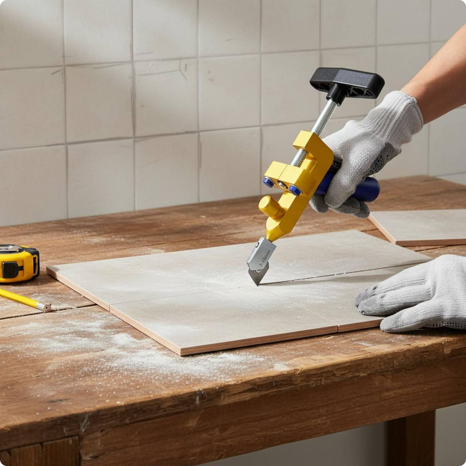Glass and Tile Cutter Aluminum Alloy Body Tile and Glass Cutter Plated Finish Storage Box