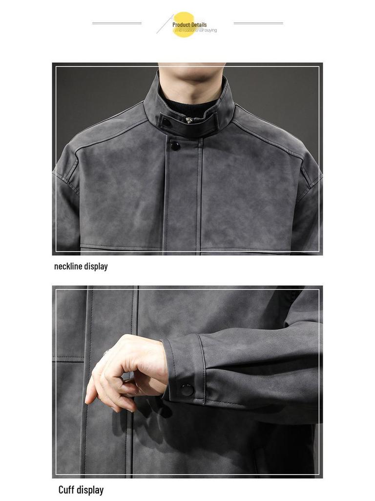 Men's High-End Retro Leather Motorcycle Jacket - American Style, Casual PU Outerwear