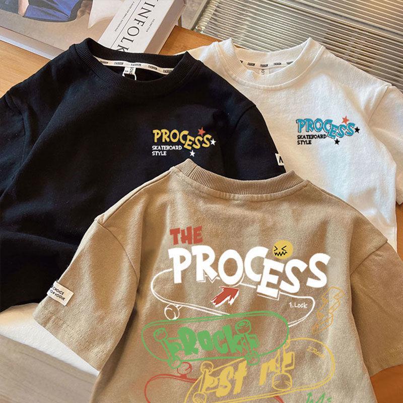 

Модна бавовняна футболка для хлопчиків літа 2024: Короткий рукав, легкий, класний дизайн для дітей 90