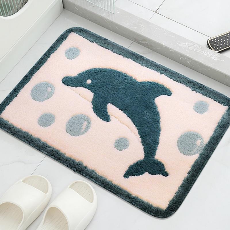 Sea Pattern Shower Room Small Carpet Bathroom Mat Absorbent Foot Pad Bathtub Mat Home Decoration Mat Machine Washable