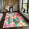 Watercolor Floral Pattern Carpet with Vibrant Red and Green Design Suitable for use as an anti-slip for living room bedroom sofas