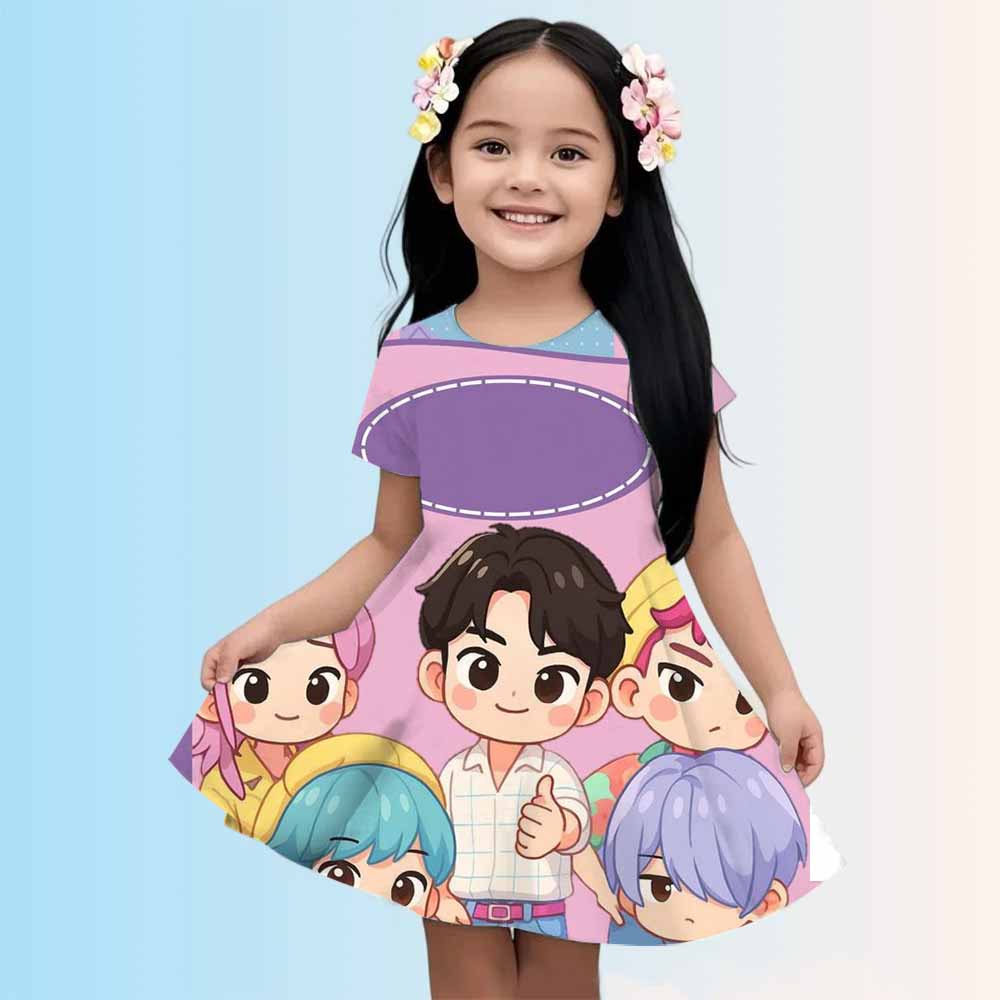 Girl Dress KPop Demon Hunters Summer 2025 Mini Short sleeved Dress Princess 3D Printed Cute Children's Clothing Party Top