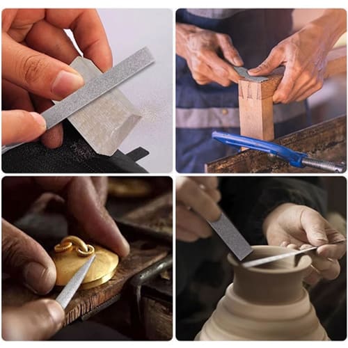 Diamond File Set of 10, 3 x 140mm, Includes Needle and Hand Files, Precision Tool Kit for Deburring Alloys, Balls, Ceramics, Glass, Plastic, Polishing