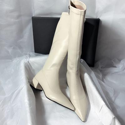 New Autumn Winter High Boots Pointed Toe Female Thick Pump Fashion Ladies Knee High Zip Shoes Ladies Elegant Boots Botas Zapatos