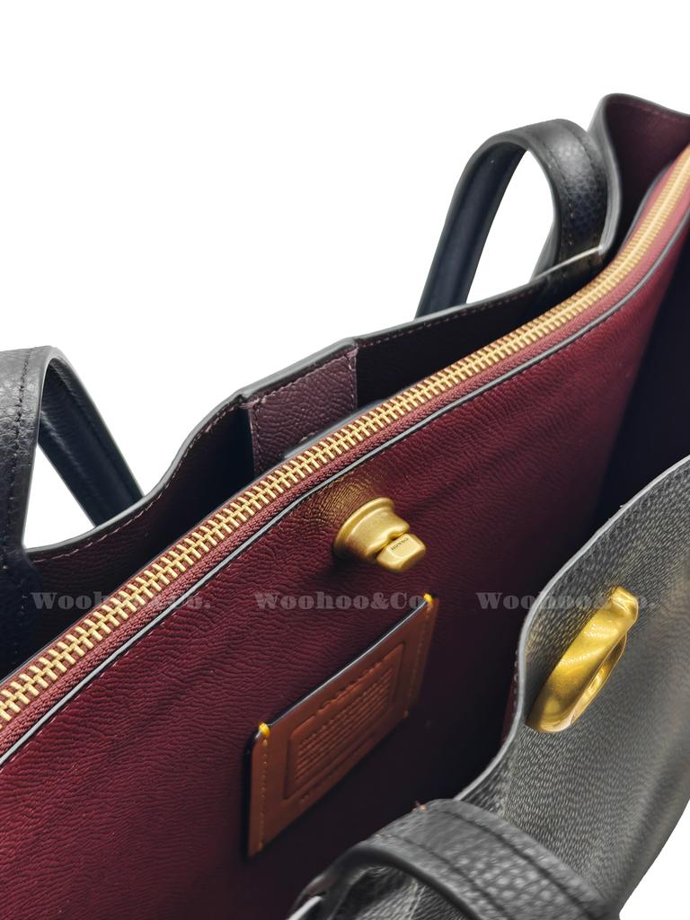 Coach 34 Large Capacity Knob Solid Color Leather Tote Bag Women Tote Bags Black C0689-B4BK