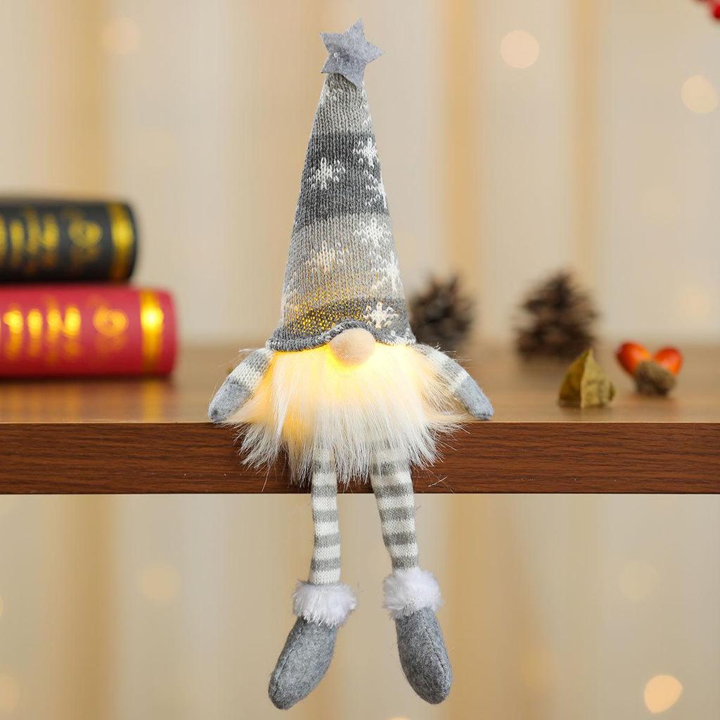 Festive Striped Snowflake Knit Hat with Lights: Star & Doll Ornament
