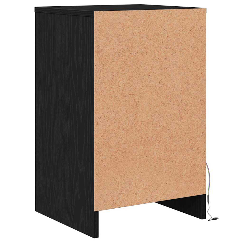 LED Nightstand Black Oak Effect 38 x 34 x 61 cm