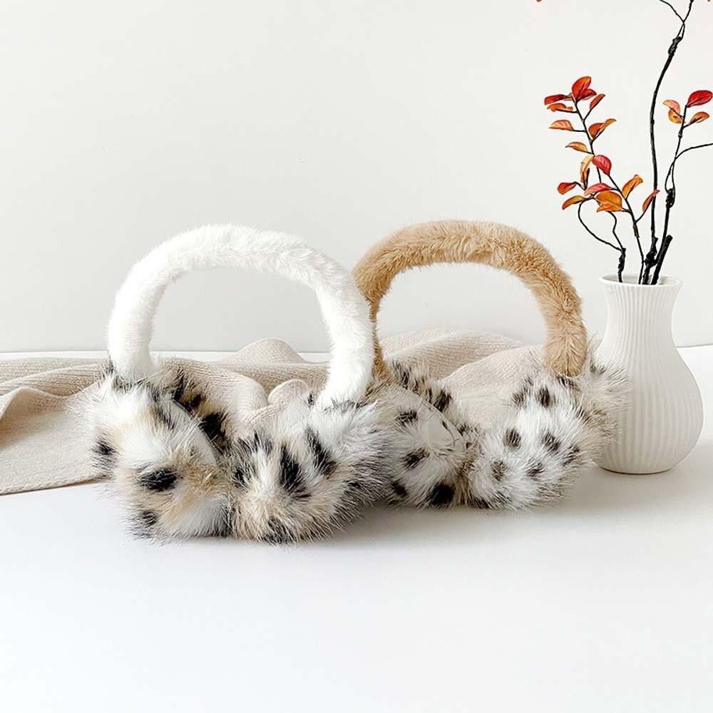 Soft Leopard Print Earmuffs Windproof Winter Thicken Earflap Trendy Foldable Ear Cover  Women