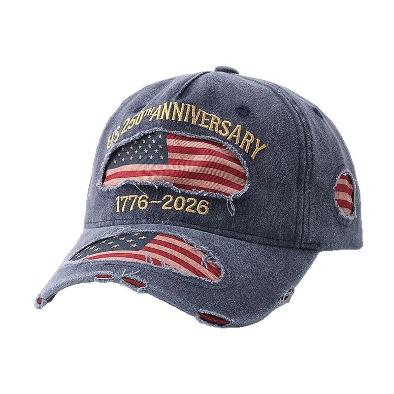 Ripped national flag baseball cap European and American personality old embroidery letter cap