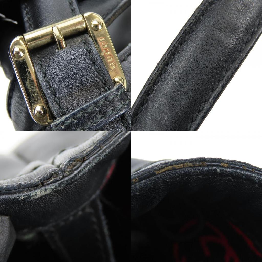 Used GUCCI Tote Bag Newbrit Double G 162094 Interlocking Leather Black Shoulder