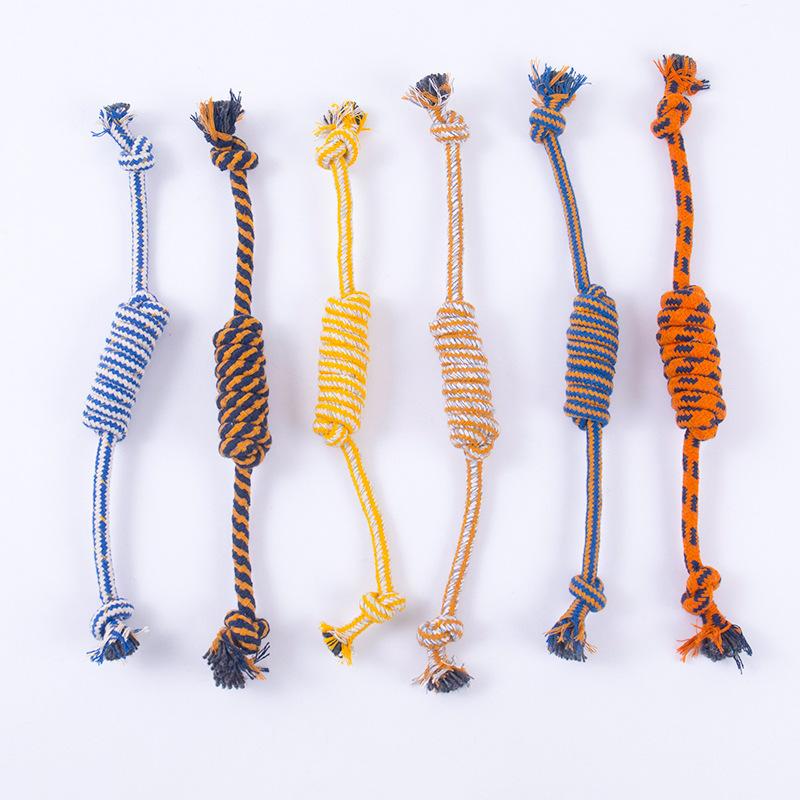 Double-section dog chew rope with knots for training, durable chew toy for dogs, handmade pet cotton rope, small dog toy for Teddy Random Color-No Packaging