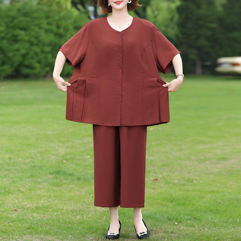 Women's Plus Size 2-Piece Casual Set, Short Sleeve Top & Elastic Waist Pants (3XL-7XL)