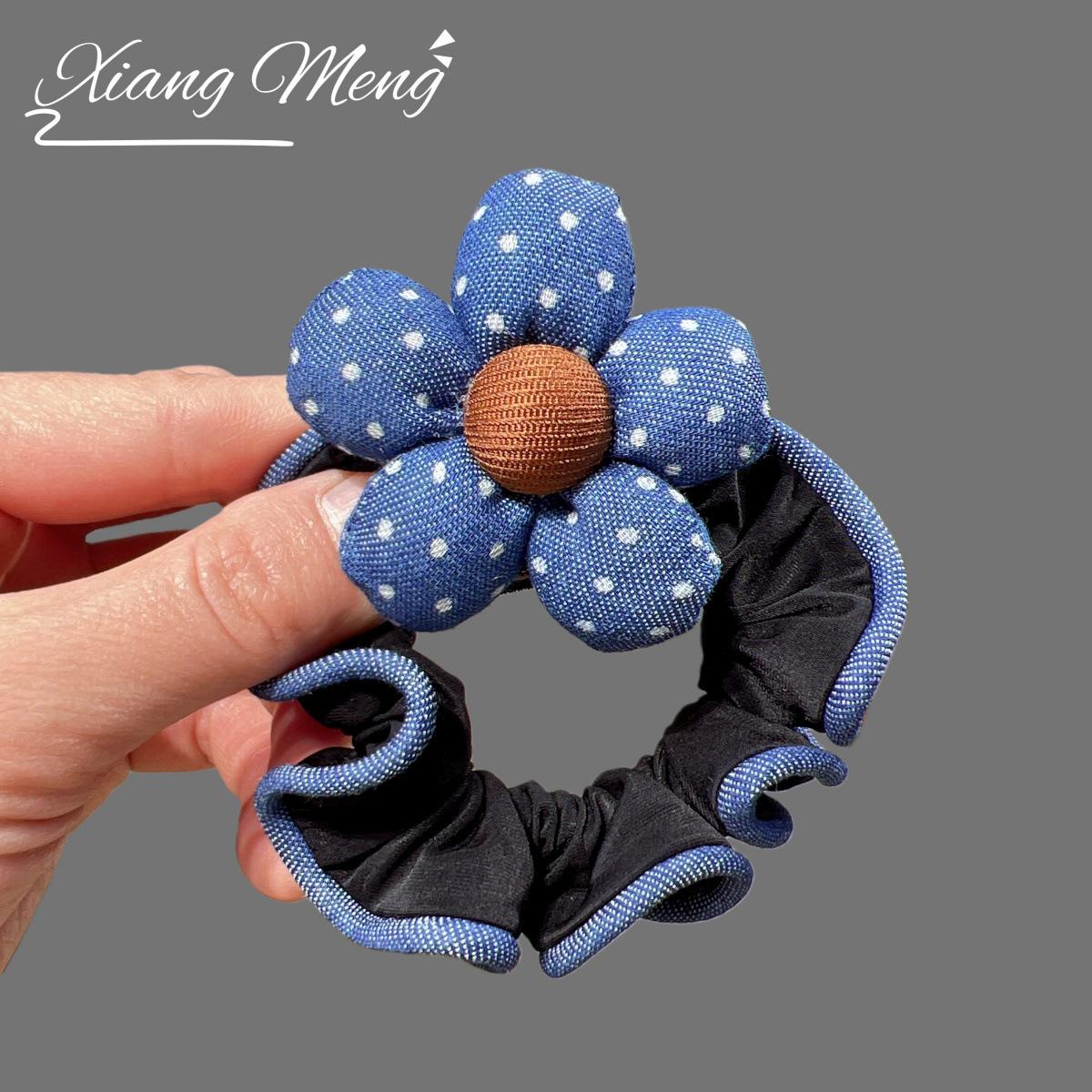 Korean Retro Floral Denim Hair Tie - High Elasticity Ponytail Accessory